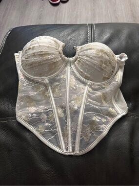 Women's Lace Longline Bustier Corset - White/Cream